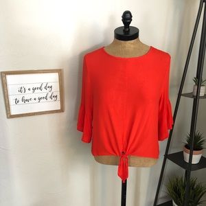 🍁Red-Orange Newbury Kustom Tie-Front Blouse
